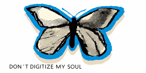 Butterfly Illustration With Blue Outline On White Background © Gita