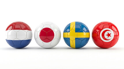 Naklejka premium World Cup 2026 GROUP F teams ball flags. 3d illustration.
