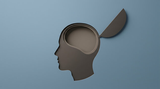 A creative person with an open mind and a leafy idea on a blue background