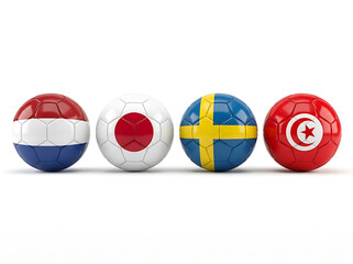 Obraz premium World Cup 2026 GROUP F teams ball flags. 3d illustration.