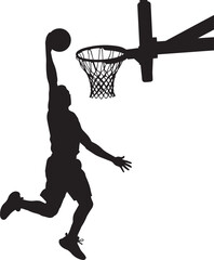 Obraz premium Basketball Player Dunking Silhouette Against White Background Dynamic Sports Action, Generative Ai