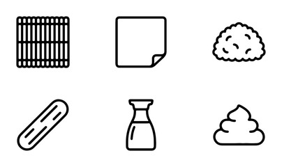 Sushi Making Icons Set, Japanese Food Ingredients Vector Graphics, Culinary Elements Collection © Rafia