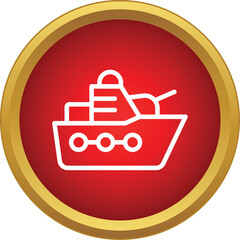 Obraz premium Warship outline icon on a red circular background with a gold border