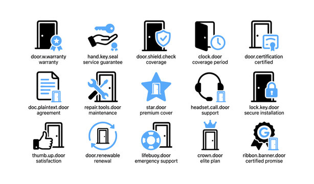 Door icons depicting service actions and certification grid