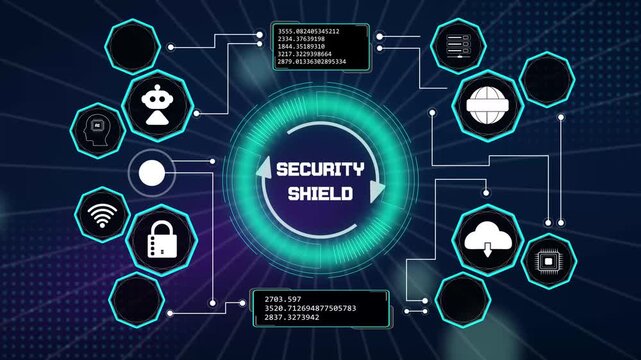 Advanced firewall armor layout featuring virtual security shield symbols and secure online access connection pathways