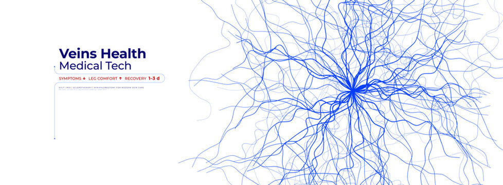 Blue Veins Mesh Cell Vascular Network Radial Pattern on White Background for Hematology Science Innovation Tech Research, Circulatory Medical Brochure BG. Health Awareness Poster. Vector Illustration