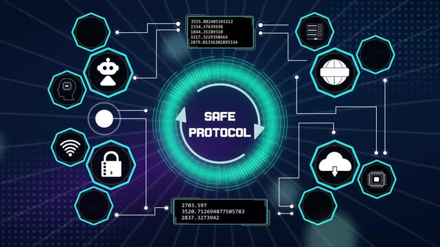 Modern safe protocol interface layout presenting verified communication algorithms and encrypted cloud entry rules