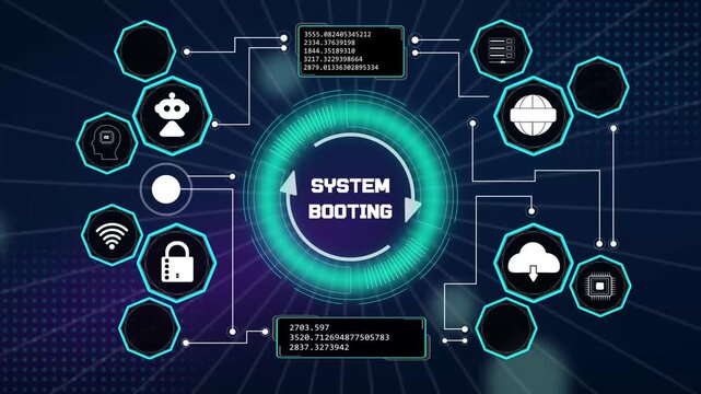 Advanced computing initialization interface layout featuring smart automated software system booting loading loops