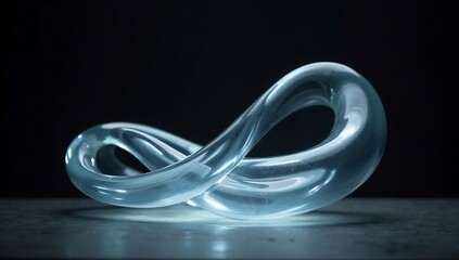 Fototapeta premium Abstract Glass Infinity Symbol Sculpture Illuminated with Blue Light.