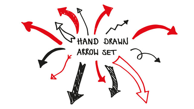 hand drawn arrows doodles symbols icons Illustration - doodle set collection of red and black arrow pointing up and down, isolated on transparent or white background png