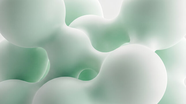 Abstract organic fluid merging soft matte mint green white geometric round spheres modern bright futuristic macro science biology medical clean smooth minimal background