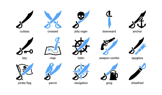 Pirate weapon icons showing cutlasses and nautical symbols