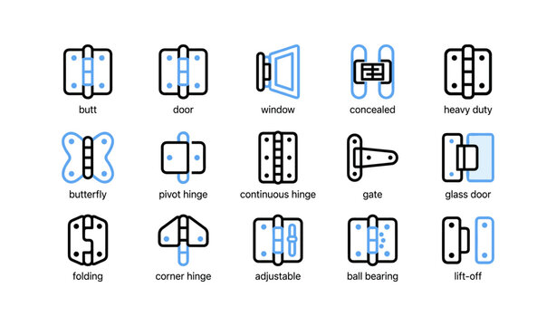 Various hinge icons displayed in a grid on white background