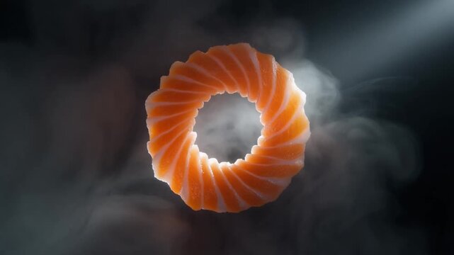Round Sushi Salmon Ring with Smoky Atmosphere, A Delicious and Elegant Appetizer