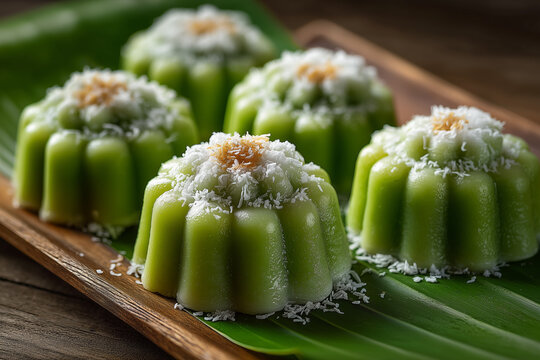 Traditional Indonesian putu ayu cake with a soft green appearance.