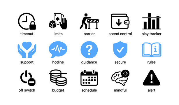 Control and support icons displayed in grid on white background