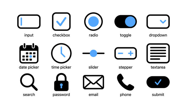 User interface control icons showing form elements on white background