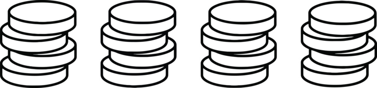 Set of four different sized metal washers isolated side by side Vector