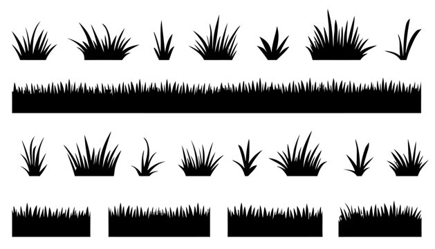 Set of isolated black grass silhouettes for landscape design