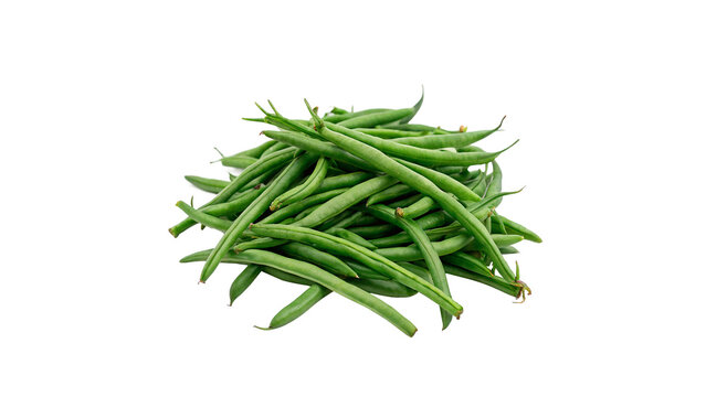 Heap pile of fresh organic green string beans isolated on transparent background