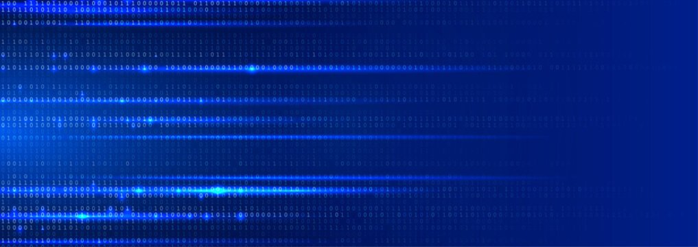 Blue Binary Data Software Programming Code Background. Random Parts of Program Code. Digital Data Technology Concept. 1 0 Machine Code. Random Binary Data Matrix Wide Vector Illustration