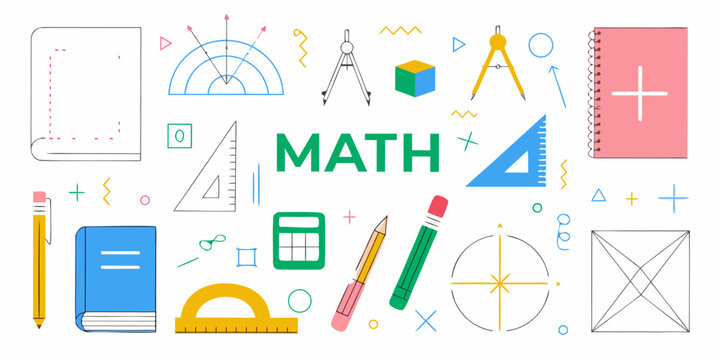 Mathematical Instruments And Symbols Colorful Vector Illustration