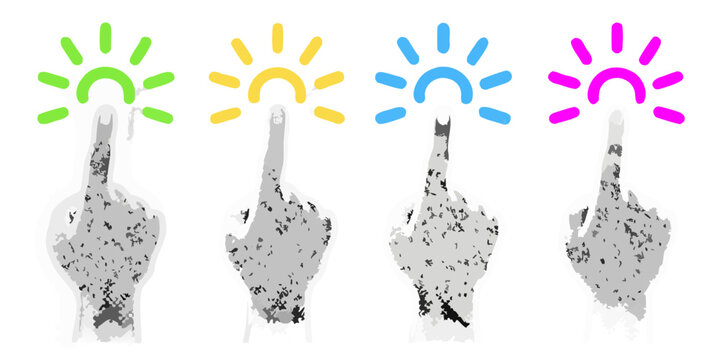 Four Grayscale Hands Halftone Style Pointing Upward