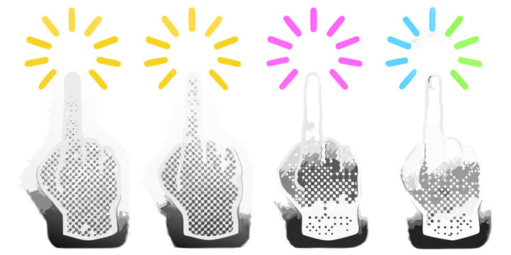 Four Hands Pointing Upward Halftone Style Illustration