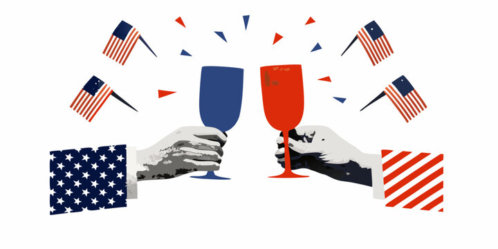 Champagne glasses with american flags and patriotic patterns vector illustration