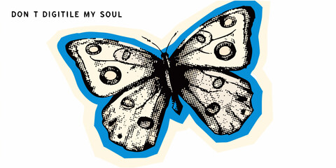 Split design butterfly illustration with blue and yellow accents © Tapan