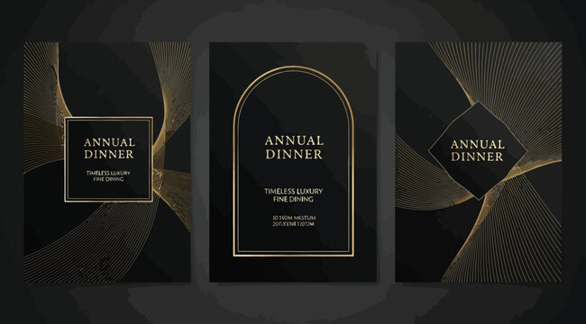 Elegant annual dinner invitation card templates with gold line art on, luxury style design