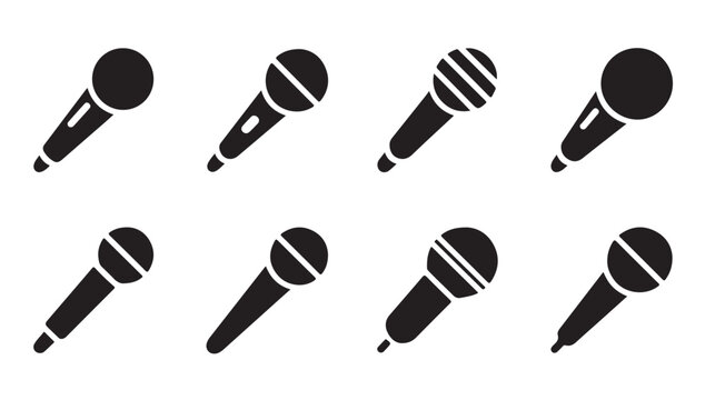 Handheld microphone icons for singing and performance symbol set.
