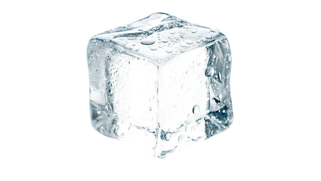 Clear square solid ice cube block for cooling beverages isolated on transparent background cut out