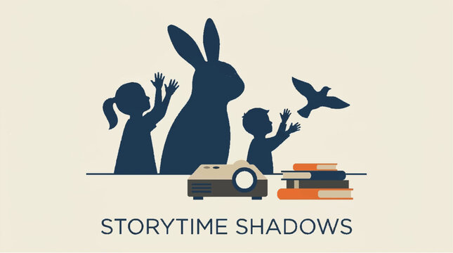 Children's storytime with shadow puppets projected from books and a projector.
