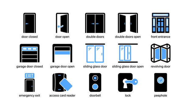 Door and access icons showing entrances and security hardware