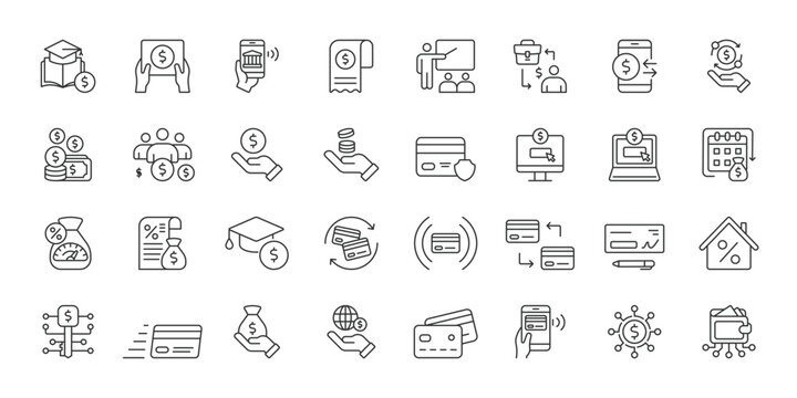Student Loan icons in line design. student, loan, education, finance, university, tuition, payment on white background vector. Student Loan editable stroke icon