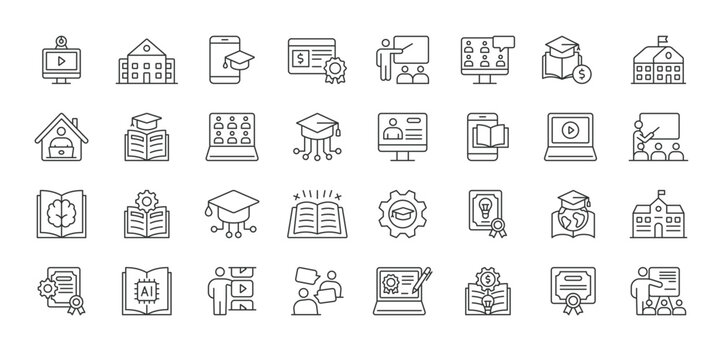 Online Learning icons in line design. online, learning, education, digital, webinar, course, student on white background vector. Online Learning editable stroke icon