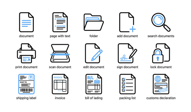 Document icons showing various document types on white background