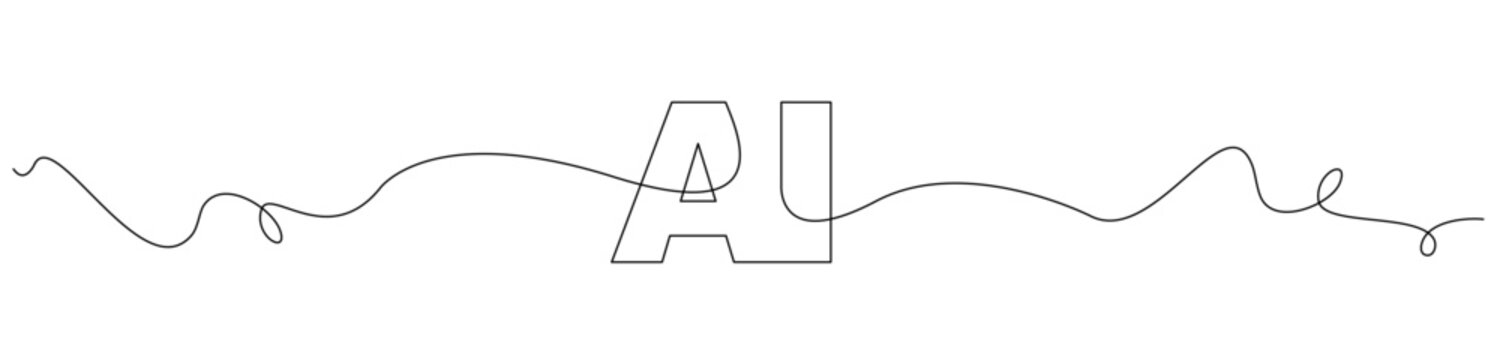 Minimalist black line art spelling "AI" with geometric and organic shapes on light background. Fully editable vector stroke. Modern abstract illustration for tech, artificial intelligence, and design