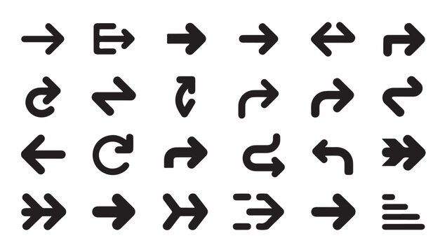 Functional interface arrow icons featuring loops return symbols and exit signs for apps.