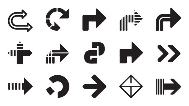 Various arrow icons and symbols for navigation and design on transparent background.