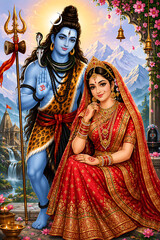 Obraz premium Traditional Mahashivratri Pradosh Vrat Masik Shivratri Nishita Kaal Sital Sasthi puja of Bhagwan Shiv Shankar Bhujang Mahadev Bholenath Mahakal Parvati ShivShakti