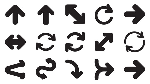 Directional arrow icons showing up down left and right movements for interface navigation set.
