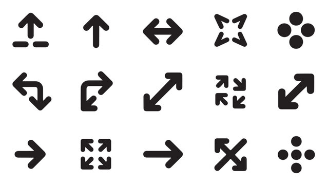 Arrows for data visualization and navigation including fullscreen and center point symbols set.