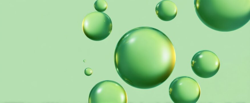Lively vertical macro image of radiant green bubbles in liquid ideal for skincare advertising design.