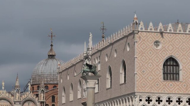 Winged Lion Before Doge s Palace in Cloudy Venice