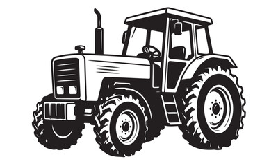 Obraz premium Tractor silhouette, agricultural farm vehicle, vector isolated on white