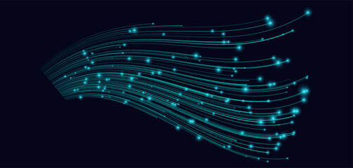 Cyan flowing curved light lines on dark background © ket4up