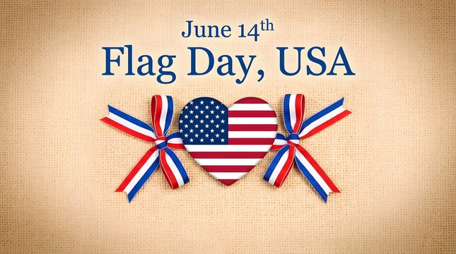 Flag day usa heart decoration with ribbon june 14th patriotic holiday