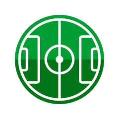 Icono deportivo. Logo con vista aérea de un campo de fútbol con forma circular de color verde, con las líneas reglamentarias en color blanco © teracreonte